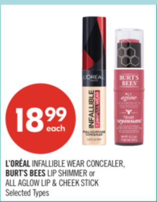 L'ORÉAL INFALLIBLE WEAR CONCEALER, BURT'S BEES LIP SHIMMER or ALL AGLOW LIP & CHEEK STICK