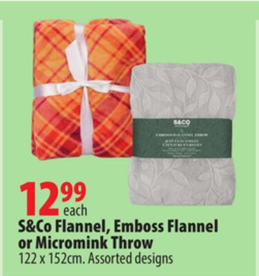 S & Co Flannel, Emboss Flannel or Micromink Throw