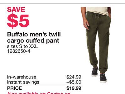 Buffalo men's twill cargo cuffed pant