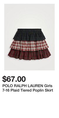 POLO RALPH LAUREN Girls 7-16 Plaid Tiered Poplin Skirt