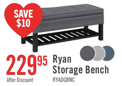 Ryan 43.5" Storage Bench with Bottom Shelf - Dark Grey