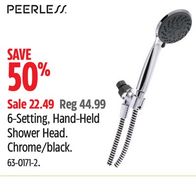6-Setting, Hand-Held Shower Head. Chrome/black.