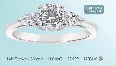 Blossom 14K White Gold Lab Grown 1.30CTW Diamond Three-Stone Ring