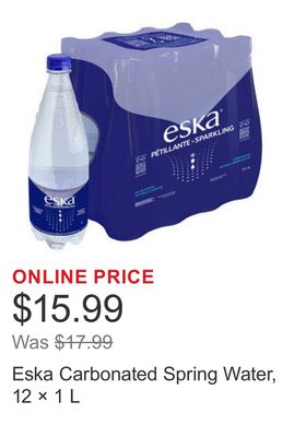 Eska Carbonated Spring Water, 12 × 1 L