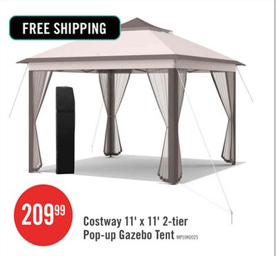 Costway 11'x11' 2-tier Pop-up Gazebo Tent Portable Canopy Shelter Carry Bag Mesh Beige
