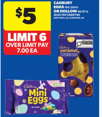CADBURY EGGS, 190/200 G OR HOLLOW, 96/97 G
