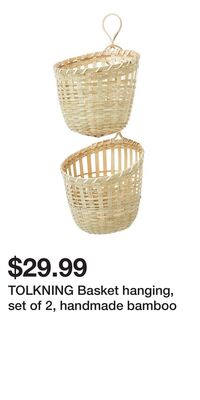 TOLKNING Basket hanging, set of 2, handmade bamboo