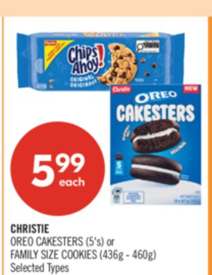 CHRISTIE OREO CAKESTERS (5's) or FAMILY SIZE COOKIES (436g - 460g)