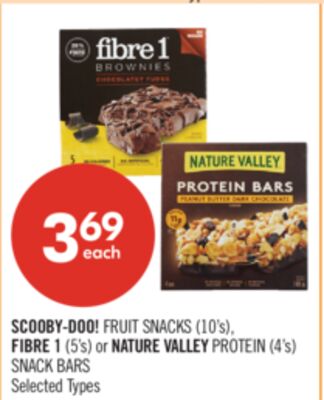 SCOOBY-DOO! FRUIT SNACKS (10's), FIBRE 1 (5's) or NATURE VALLEY PROTEIN (4's) SNACK BARS