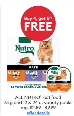 Buy 4, get 5th FREE ALL NUTRO™ cat food 75 g and 12 & 24 ct variety packs