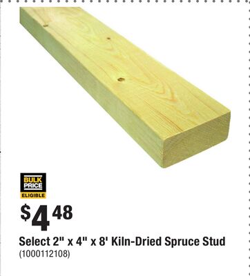 Select 2" x 4" x 8' Kiln-Dried Spruce Stud
