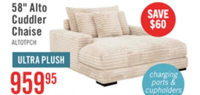 Alto 58" Ultra Plush Faux Fur Fabric Chaise Lounge with Dual Cupholders and USB Port - Taupe