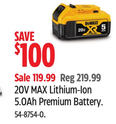 DEWALT 20V MAX Lithium-Ion 5.0Ah Premium Battery