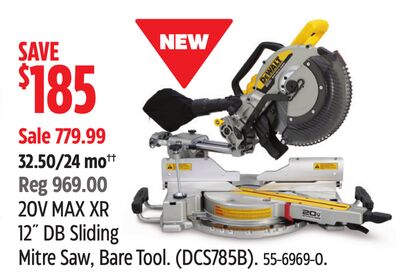 20V MAX XR 12˝ DB Sliding Mitre Saw, Bare Tool Dewalt
