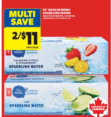 PC® OR BLUE MENU® SPARKLING WATER, 12X355 ML