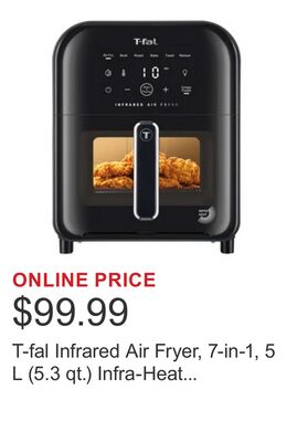 T-fal Infrared Air Fryer, 7-in-1, 5 L (5.3 qt.) Infra-Heat Technology, Black