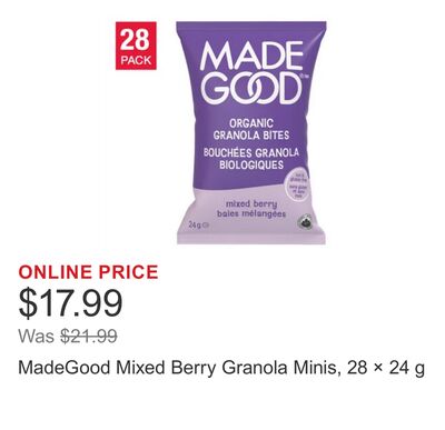 MadeGood Mixed Berry Granola Minis, 28 × 24 g