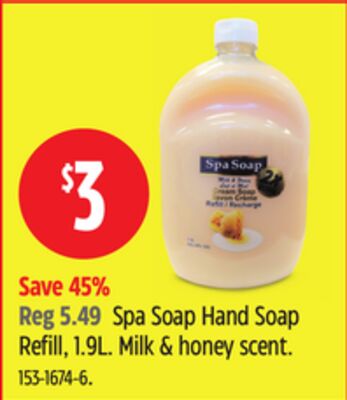 Spa Soap Hand Soap Refill, 1.9L. Milk & honey scent