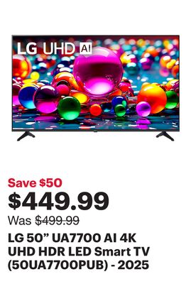 LG 50" UA7700 AI 4K UHD HDR LED Smart TV (50UA7700PUB) - 2025
