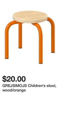 GREJSIMOJS Children's stool, wood/orange