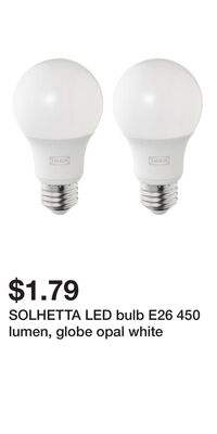 SOLHETTA LED bulb E26 450 lumen, globe opal white
