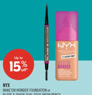 NYX MAKE'EM WONDER FOUNDATION or BLADE & SHADE DUAL EDGE BROW PENCIL