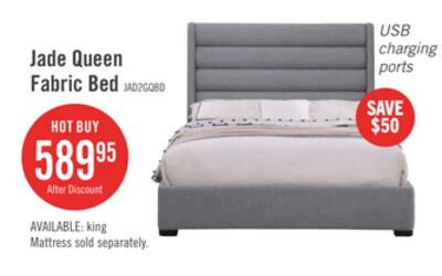 Jade Upholstered Platform Bed with USB Ports in Grey Fabric - Queen Size