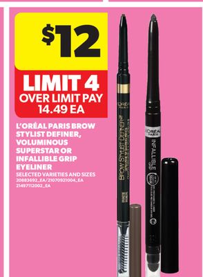 L'ORÉAL PARIS BROW STYLIST DEFINER, VOLUMINOUS SUPERSTAR OR INFALLIBLE GRIP EYELINER