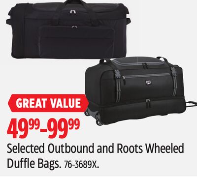Selected Outbound and Roots Wheeled Duffle Bags