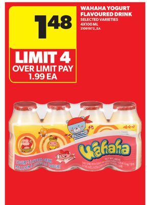 WAHAHA YOGURT FLAVOURED DRINK, 4X100 ML