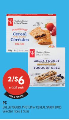 PC GREEK YOGURT, PROTEIN or CEREAL SNACK BARS