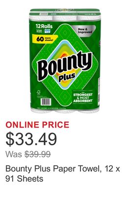Bounty Plus Paper Towel, 12 x 91 Sheets