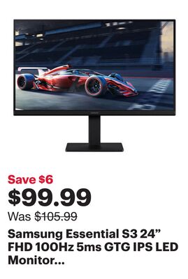 Samsung Essential S3 24" FHD 100Hz 5ms GTG IPS LED Monitor (LS24D300GANXZA) - Black