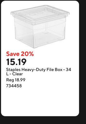 Staples Heavy-Duty File Box - 34 L - Clear