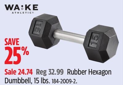 WA:KE Rubber Hexagon Dumbbell, 15 lbs.