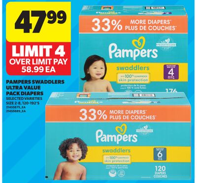 PAMPERS SWADDLERS ULTRA VALUE PACK DIAPERS, SIZE 2-8, 120-192' S