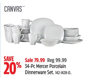 CANVAS 34-Pc Mercer Porcelain Dinnerware Set