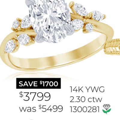 New Brilliance Lab Grown 2.30CTW Oval Diamond Ring in 14K Yellow and White Gold