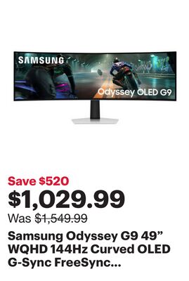 Samsung Odyssey G9 49" WQHD 144Hz Curved OLED G-Sync FreeSync Gaming Monitor (LS49DG912SNXZA)