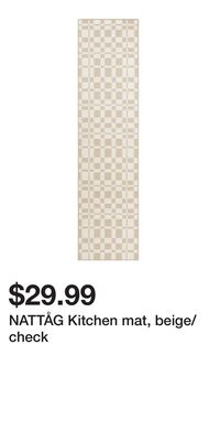 NATTÅG Kitchen mat, beige/check