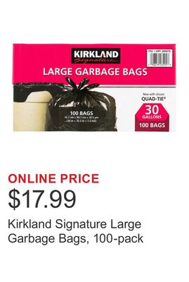 Kirkland Signature Large Garbage Bags, 100-pack