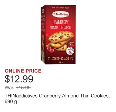 THINaddictives Cranberry Almond Thin Cookies, 690 g