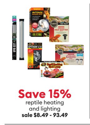 Save 15% reptile heating and lighting