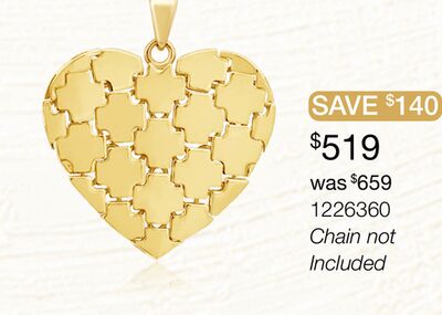 10K Yellow Gold Puzzle Heart Pendant No Chain