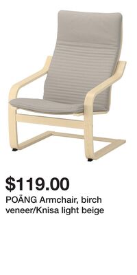 POÄNG Armchair, birch veneer/Knisa light beige