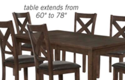 Talia 7pc Dining Set with Table & 6 Chairs, 60-78"W Extension - Brown
