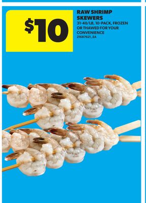 RAW SHRIMP SKEWERS, 31-40/LB, 10-PACK
