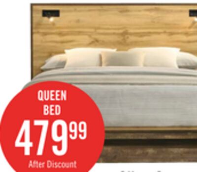 Silas Platform Bed with Headboard & Frame, LED, Rustic Brown - Queen Size