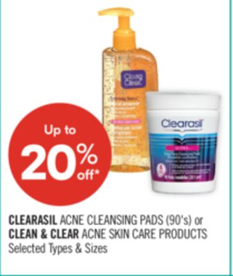 CLEARASIL ACNE CLEANSING PADS (90's) or CLEAN & CLEAR ACNE SKIN CARE PRODUCTS