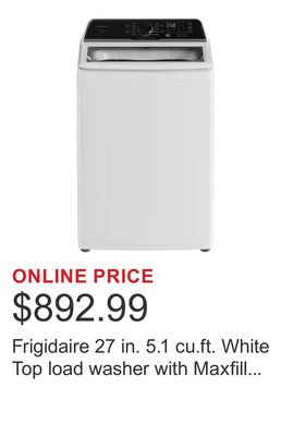Frigidaire 27 in. 5.1 cu.ft. White Top load washer with Maxfill Technology